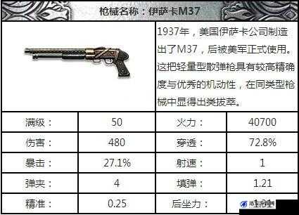 全民突击经典之选，散弹枪伊萨卡M37性能特点与深度解析