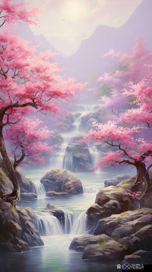 桃花源中景：溪水潺潺，如诗如画